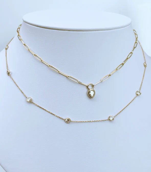 Pear Diamond Paperclip Chain Necklace - Sara Gallo Custom Jewelers