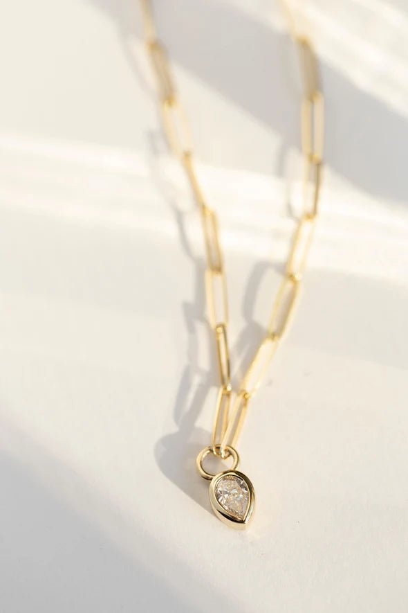 Pear Diamond Paperclip Chain Necklace - Sara Gallo Custom Jewelers