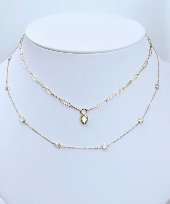 Pear Diamond Paperclip Chain Necklace - Sara Gallo Custom Jewelers