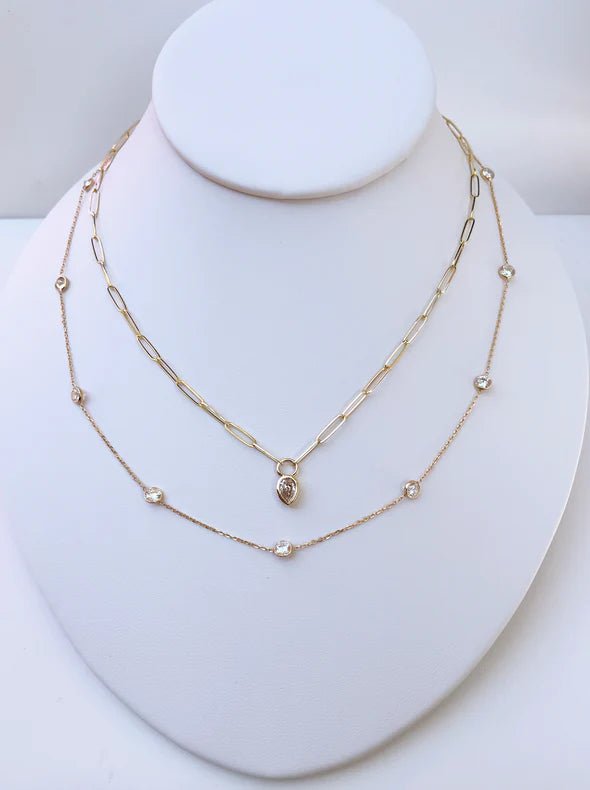 Pear Diamond Paperclip Chain Necklace - Sara Gallo Custom Jewelers