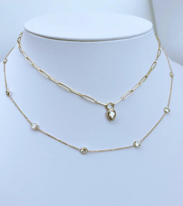 Pear Diamond Paperclip Chain Necklace - Sara Gallo Custom Jewelers