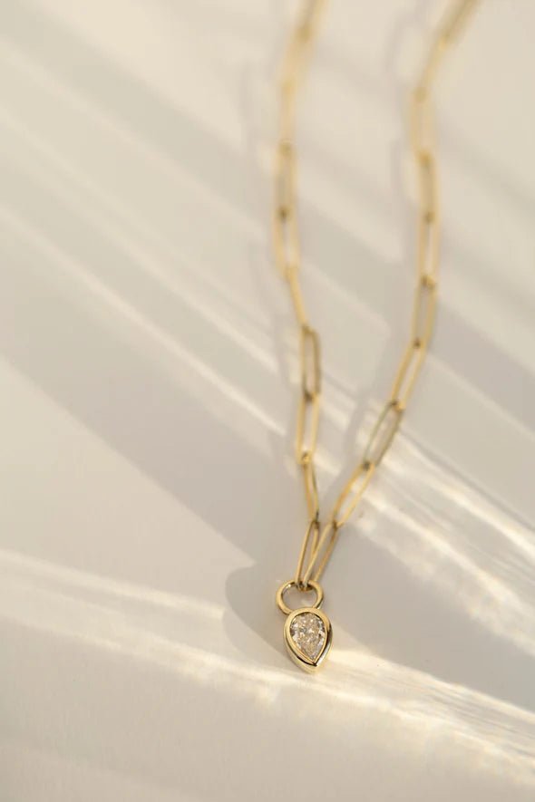 Pear Diamond Paperclip Chain Necklace - Sara Gallo Custom Jewelers